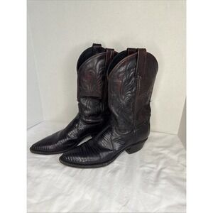 Dan Post DP298 Black Lizard Cowboy Boots Size 7M Snip Toe USA 1993 VTG